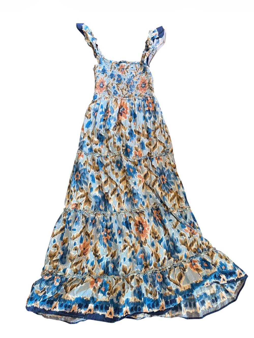 House of Harlow 1960 Boho Smocked Maxi Dress Size Small Blue Floral - Picture 2 of 11